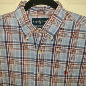 RALPH LAUREN Shirt Mens M Classic Fit Long Slv Button Down Blue/Red/White Plaid